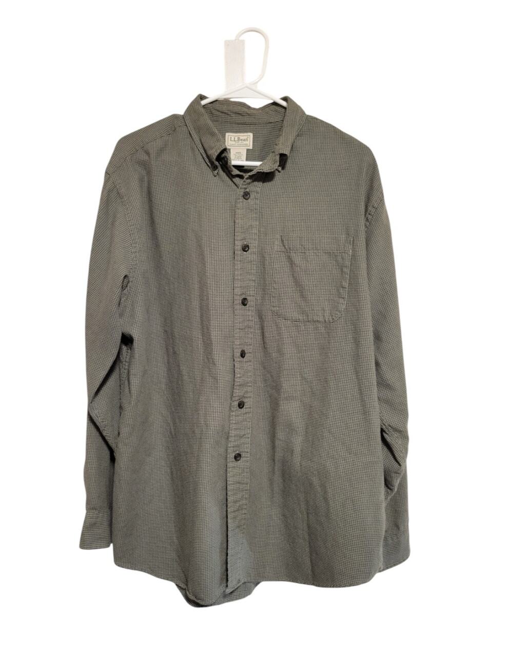 LL Bean Heavy Houndstooth Button Down Shirt Green/Black Long Sleeve Men's Size L